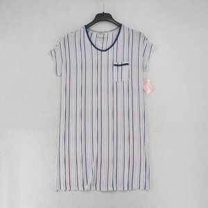 Women Chemises Blue/White Regular Size Hanes Stripe Print Comfort Sleep Soft M